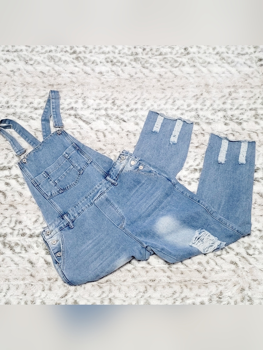 NEW Woman's Light Blue Distressed Denim Overalls